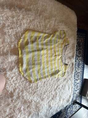 Rewind Women's Yellow and White Striped Short Sleeve Top with Lace Back Detail